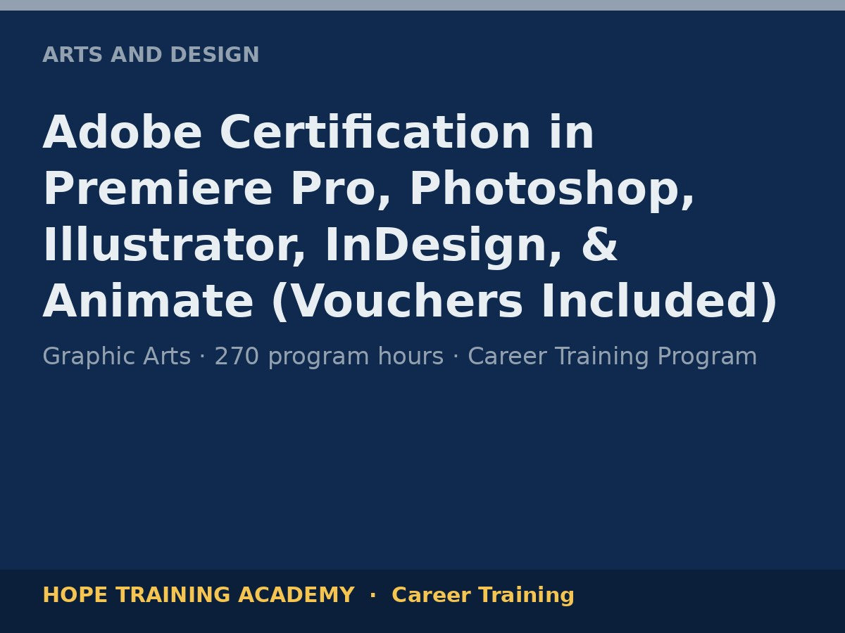 Adobe Certification in Premiere Pro, Photoshop, Illustrator, InDesign, & Animate (Vouchers